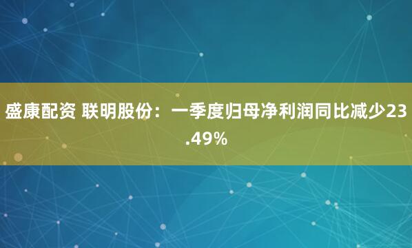 盛康配资 联明股份：一季度归母净利润同比减少23.49%